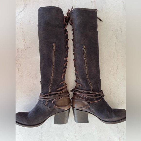 FREEBIRD by STEVEN Knee-High Distressed Blue & Brown Suede Boots, Size 8 EUC - Picture 15 of 16